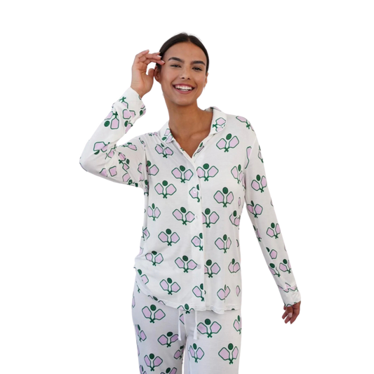 "Dreamin' of Pickleball" Toss Pajama Set - Long