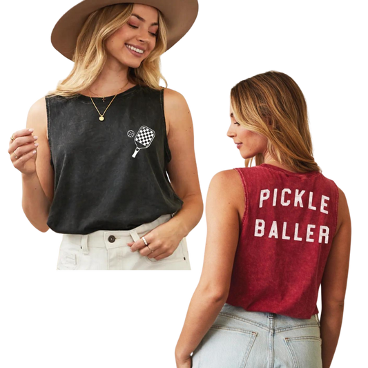 PICKLE BALLER Cropped Relaxed-Fit Tank Top - Asst. Colors