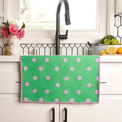 Pink Pickleballs Waffle Weave Kitchen Towel