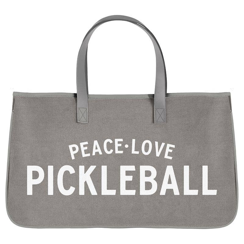 Grey Canvas & Leather Tote - Peace Love Pickleball